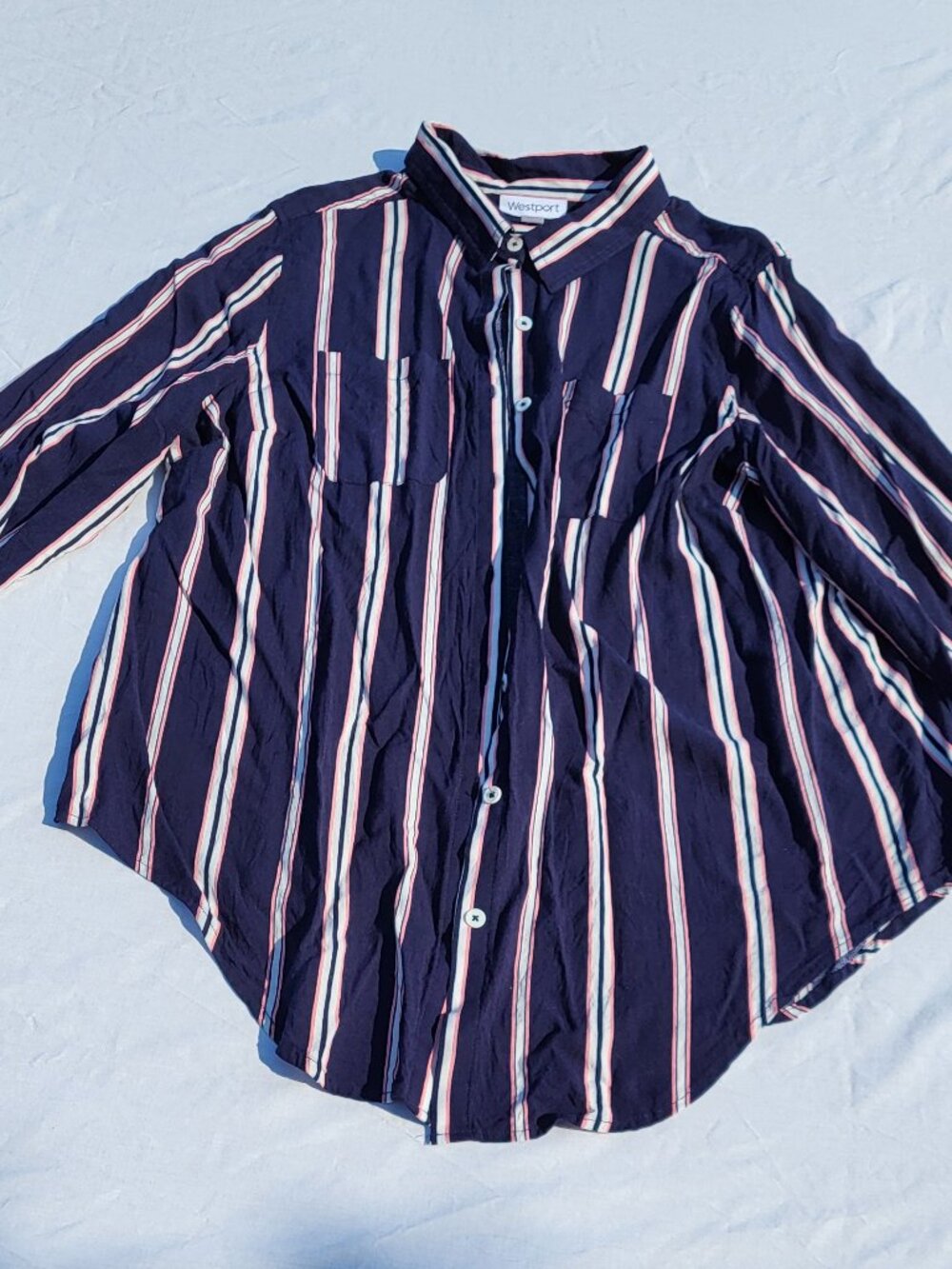 Westport Blouse Women's 1X Rayon Striped Button Down Top Shirt Causal